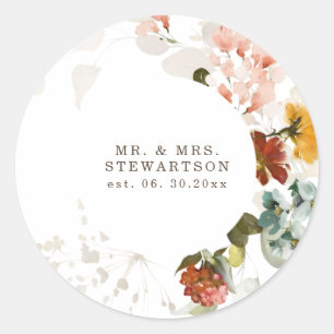 Elegante waterverf wilde bloementuin ronde sticker