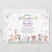 Elegante Waterverf wilde kind safari dieren 1st B Kaart (Voorkant)