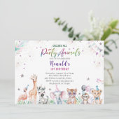 Elegante Waterverf wilde kind safari dieren 1st B Kaart (Staand voorkant)