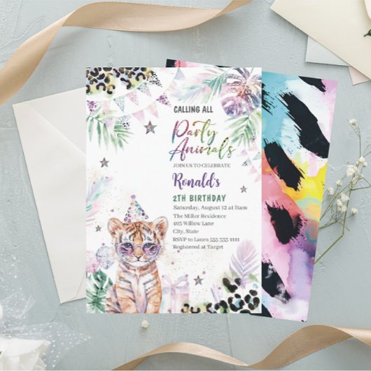 Elegante Waterverf wilde kind safari dieren 2e B Kaart