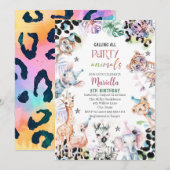 Elegante Waterverf wilde kind safari dieren 3e B Kaart (Voorkant / Achterkant)