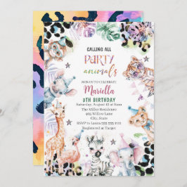 Elegante Waterverf wilde kind safari dieren 3e B Kaart