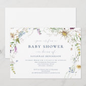 Elegante Waterverf Wildflower Baby shower Kaart (Voorkant / Achterkant)