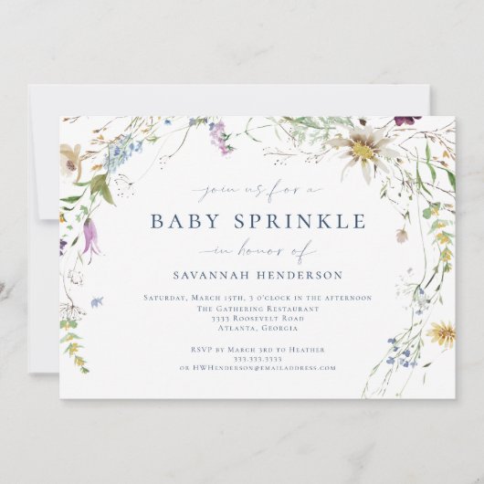 Elegante Waterverf Wildflower Baby Sprinkle Kaart (Voorkant)