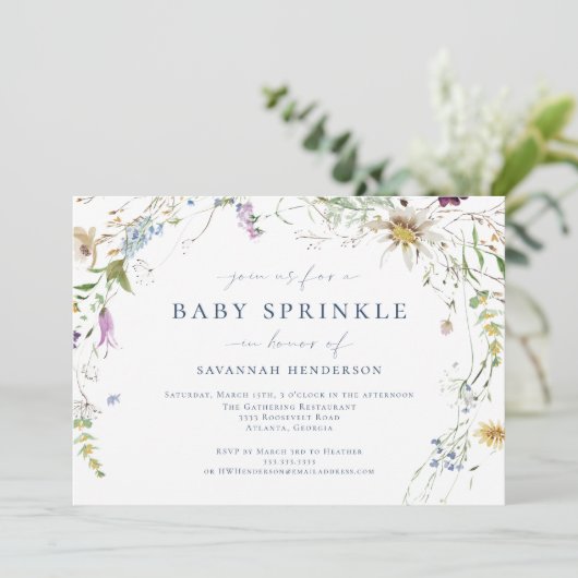 Elegante Waterverf Wildflower Baby Sprinkle Kaart (Staand voorkant)