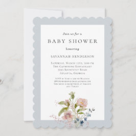 Elegante Waterverf Wildflower Blauw Baby shower Kaart