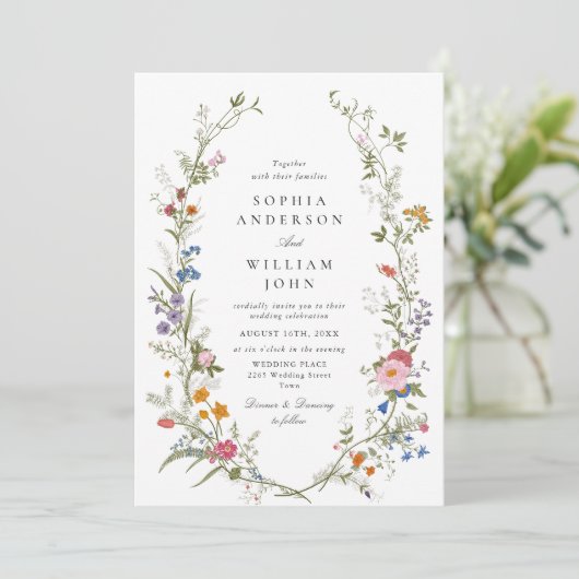 Elegante Waterverf Wildflower Bloemen Bloemen Brui Kaart (Staand voorkant)