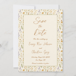 Elegante Waterverf Wildflower Bloemen Foto Bruilof Save The Date