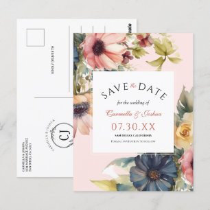 Elegante Waterverf Wildflower Boho Bewaar de datum Briefkaart