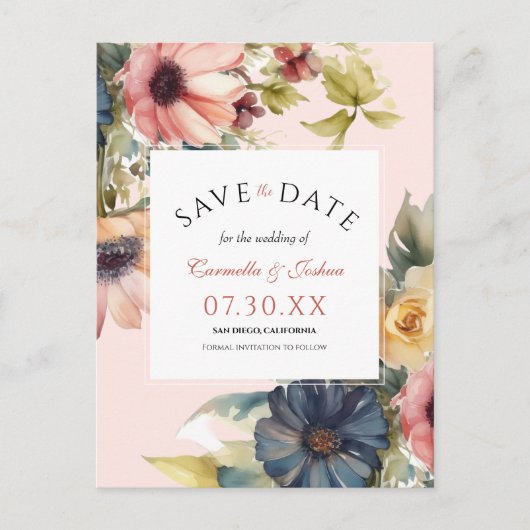 Elegante Waterverf Wildflower Boho Bewaar de datum Briefkaart (Voorkant)