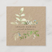 Elegante Waterverf Wildflower Botanical Kraft Vierkante Visitekaartje (Voorkant)
