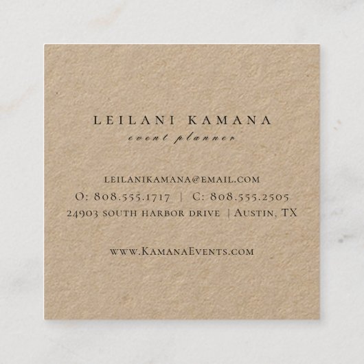 Elegante Waterverf Wildflower Botanical Kraft Vierkante Visitekaartje (Achterkant)