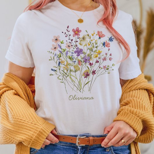 Elegante Waterverf Wildflower Botanical T-shirt
