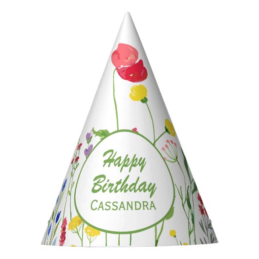 Elegante Waterverf Wildflower Botanische Verjaarda Feesthoedjes (Voorkant)