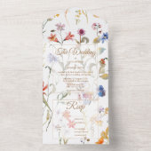 Elegante waterverf wildflower bruiloft all in one uitnodiging (Binnen)