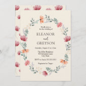 Elegante waterverf wildflower bruiloft kaart (Voorkant / Achterkant)