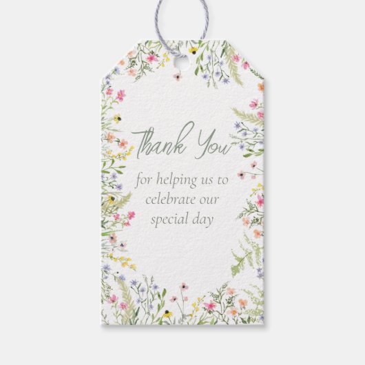 Elegante Waterverf Wildflower Dank u bruiloft Cadeaulabel (Voorkant)