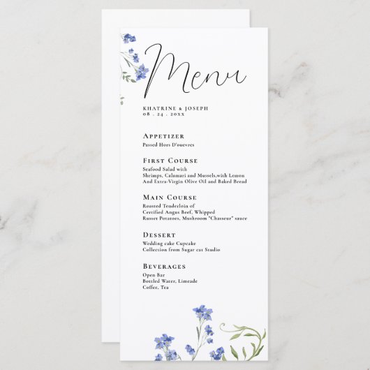 Elegante Waterverf Wildflower Details Menu's (Voorkant / Achterkant)