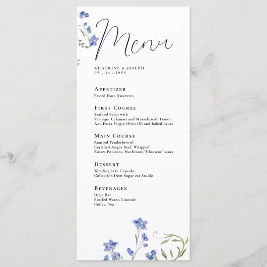 Elegante Waterverf Wildflower Details Menu's (Voorkant)