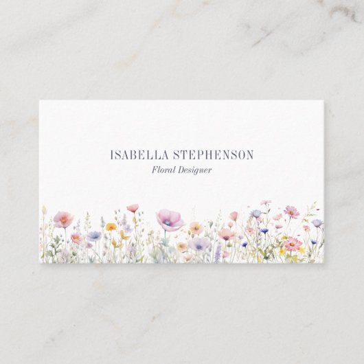 Elegante Waterverf Wildflower Floral Design Visitekaartje (Voorkant)