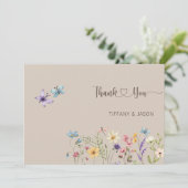 Elegante Waterverf Wildflower foto bruiloft Bedankkaart (Staand voorkant)