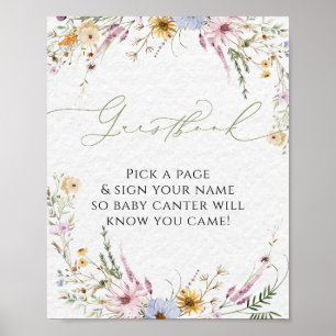 Elegante Waterverf Wildflower Gastenboek Poster