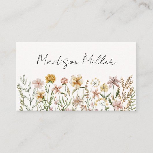 Elegante Waterverf Wildflower Meadow Floral Visitekaartje (Voorkant)