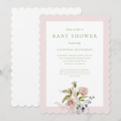 Elegante Waterverf Wildflower Roze Baby shower Kaart (Voorkant / Achterkant)