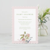 Elegante Waterverf Wildflower Roze Baby shower Kaart (Staand voorkant)