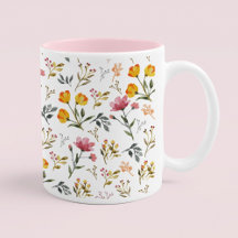 Elegante Waterverf Wildflower Roze Koffie Mok