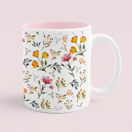 Elegante Waterverf Wildflower Roze Koffie Mok
