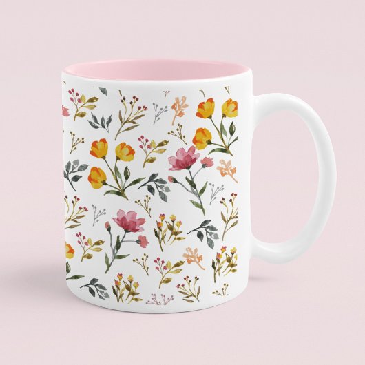 Elegante Waterverf Wildflower Roze Koffie Mok