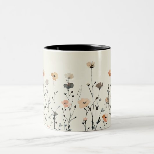 Elegante Waterverf Wildflower Rustiek Tweekleurige Koffiemok (Center)