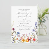 Elegante waterverf wildflower script bruiloft kaart (Staand voorkant)