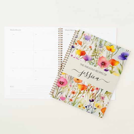 Elegante waterverf wildflower scriptnaam Recept Planner (Display)