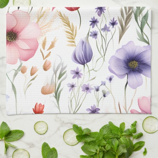 Elegante Waterverf Wildflower Theedoek (Gevouwen)