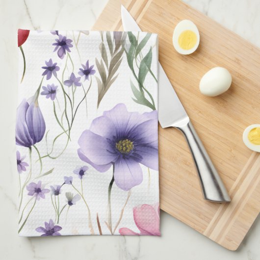 Elegante Waterverf Wildflower Theedoek (Quarter Fold)