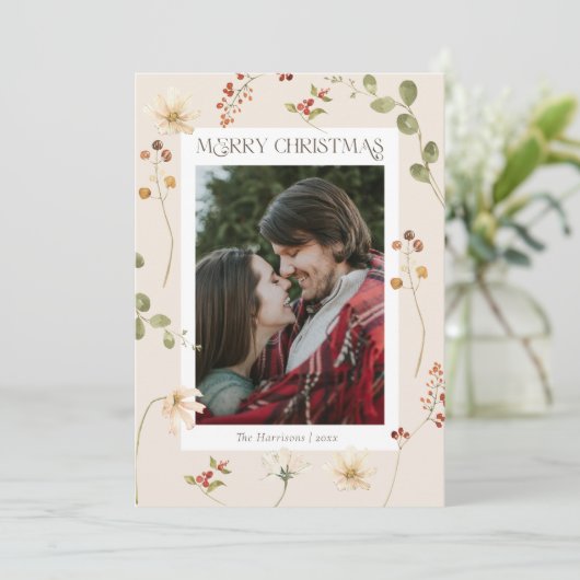 Elegante Waterverf Wildflower Vrolijk kerstfeest Feestdagenkaart (Staand voorkant)