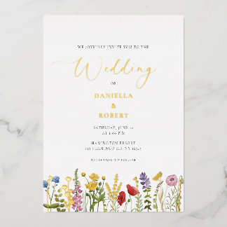 Elegante Waterverf Wildflower Wedding Floral Folie Uitnodiging