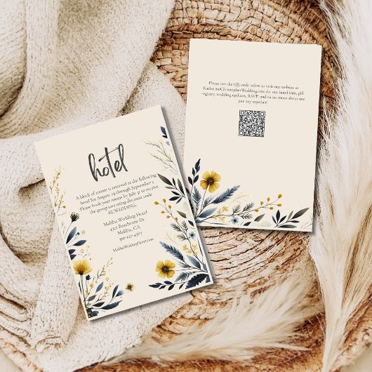 Elegante Waterverf Wildflower Wedding Hotel Beige Informatiekaartje