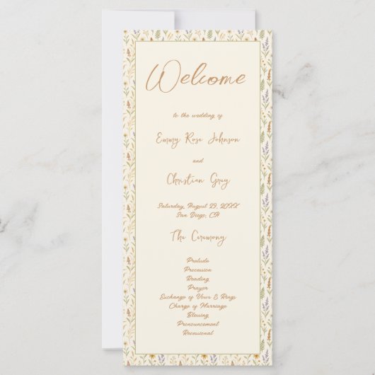 Elegante Waterverf Wildflower Wedding Programma (Voorkant)