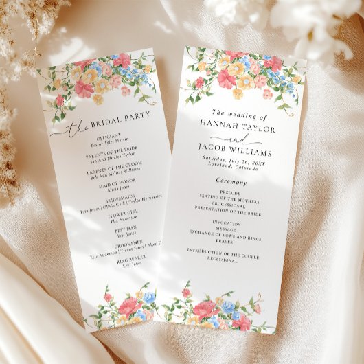 Elegante Waterverf Wildflower Wedding Programma Programmakaart