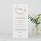 Elegante Waterverf Wildflower Wreath Beige Bruilof Menu (Staand voorkant)