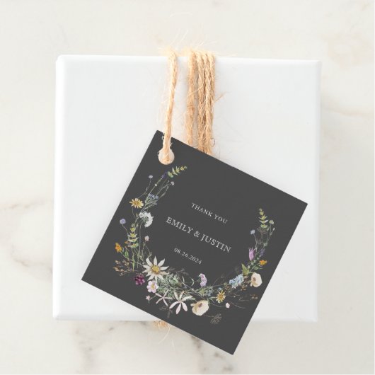 Elegante Waterverf Wildflower Zwart Dank u Bedankjes Labels (In situ)