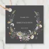 Elegante Waterverf Wildflower Zwart Dank u Bedankjes Labels (Voorkant)