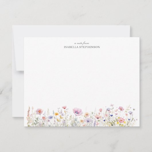 Elegante Waterverf Wildflowers Floral Notitiekaartje (Voorkant)