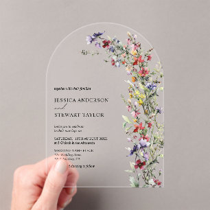 Elegante Waterverf Wildflowers Fotobruiloft Acryl Uitnodigingen