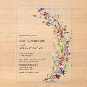 Elegante Waterverf Wildflowers Fotobruiloft Acryl Uitnodigingen (Voorkant)