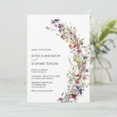 Elegante Waterverf Wildflowers Fotobruiloft Kaart (Staand voorkant)