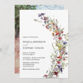 Elegante Waterverf Wildflowers Fotobruiloft Kaart (Voorkant / Achterkant)